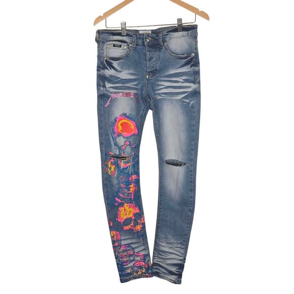 Mackeen Denim - Women's Mackeen Skinny Skull Jeans Size30 Inseam32 Distress